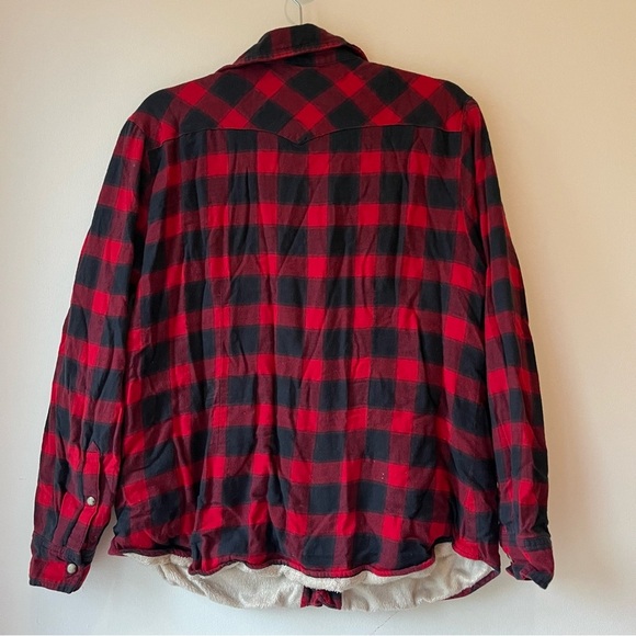 JACHS Girlfriend Buffalo Plaid Sherpa Flannel Jacket M Medium Cozy Cotton Lined - Picture 10 of 10